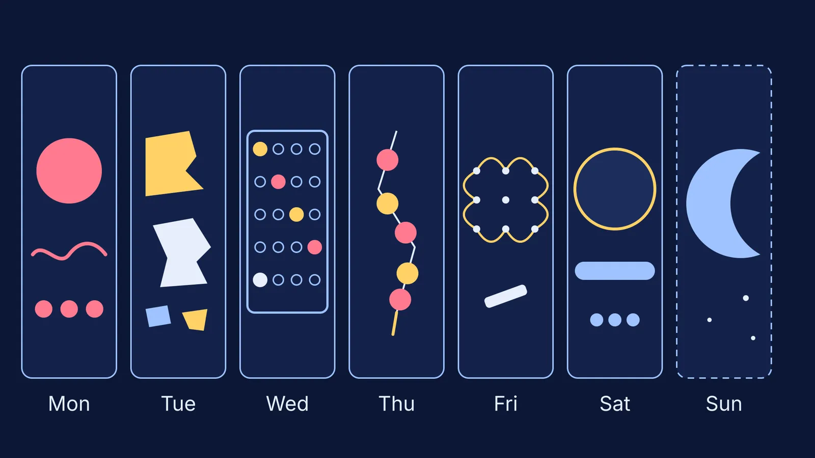 Seven-day play plan: dough, torn paper, peg board, beads, rangoli dots, roti, rest