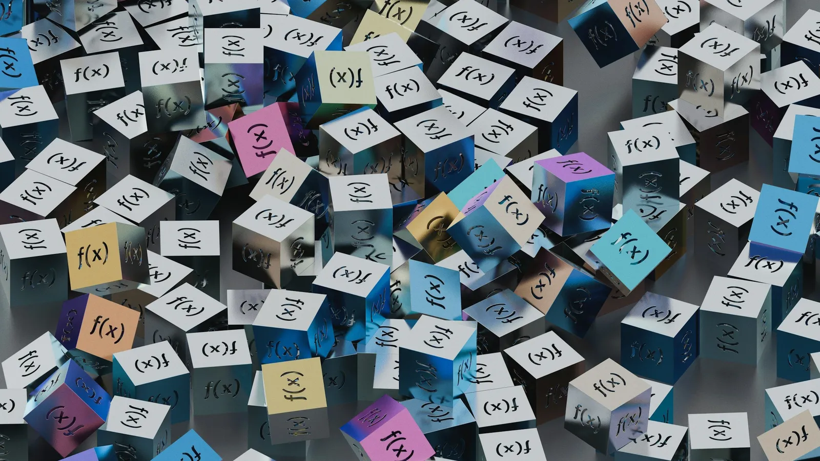 Small cubes printed with chemical element symbols scattered on a surface