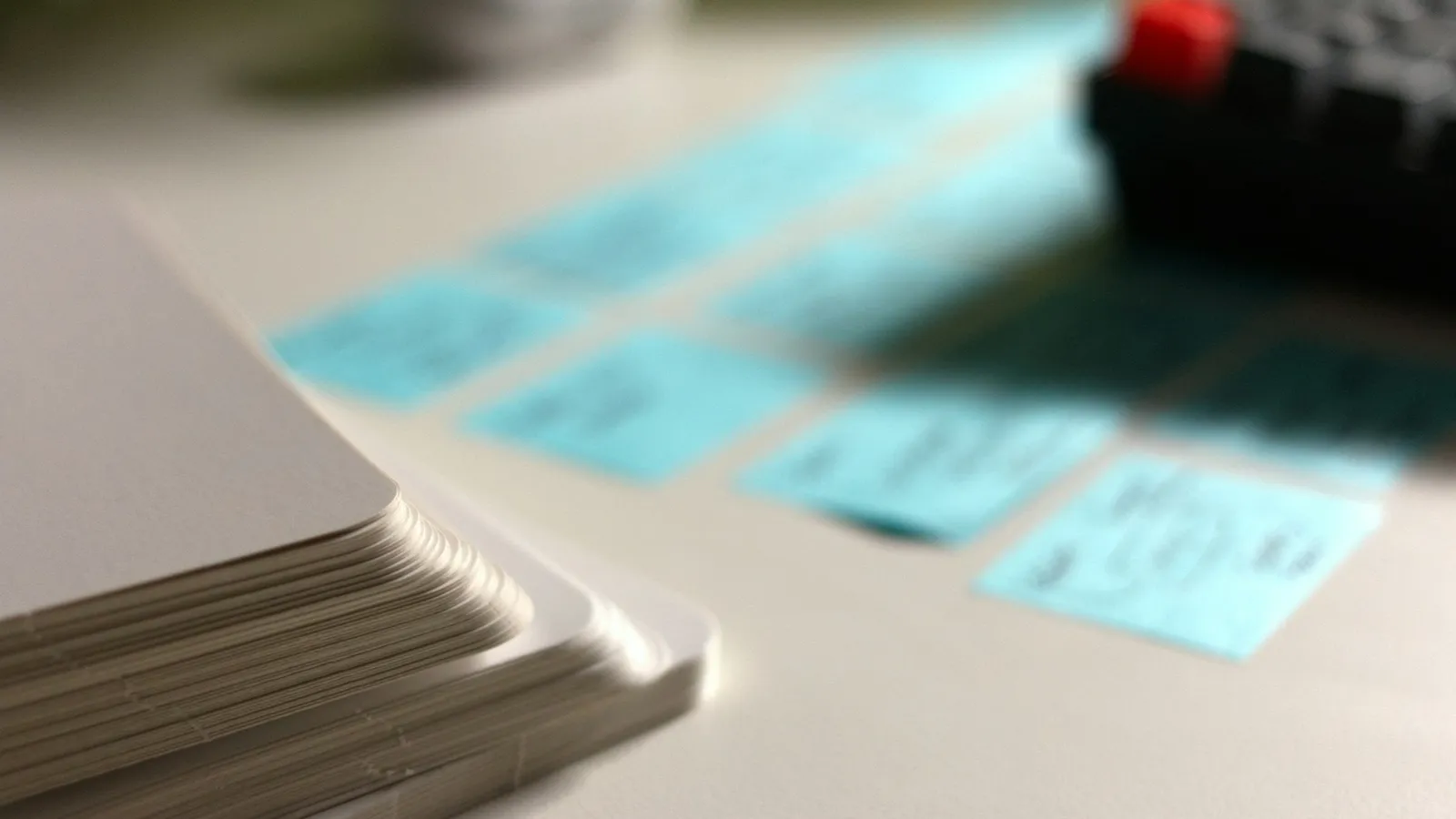 Stack of flashcards with coloured sticky notes