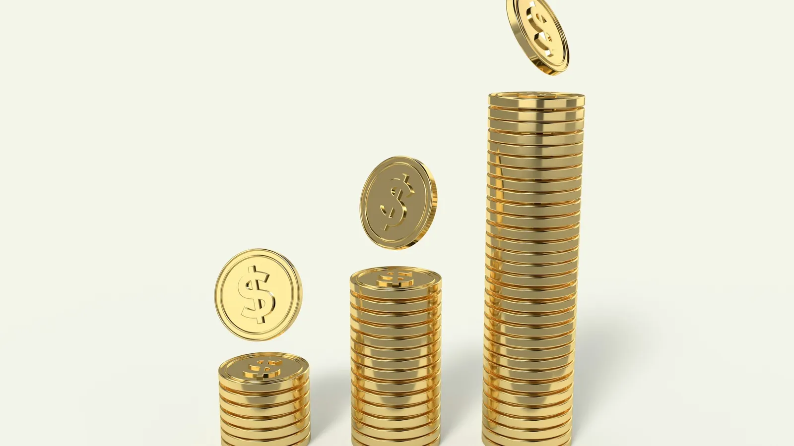 Stacks of coins growing taller from left to right