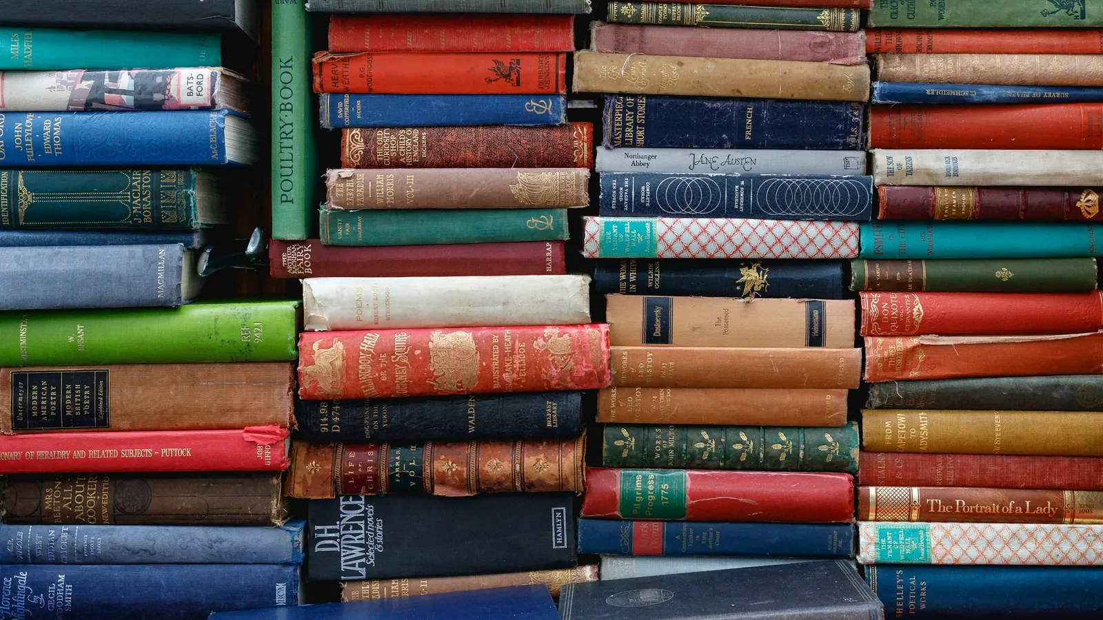 Stacks of colourful books