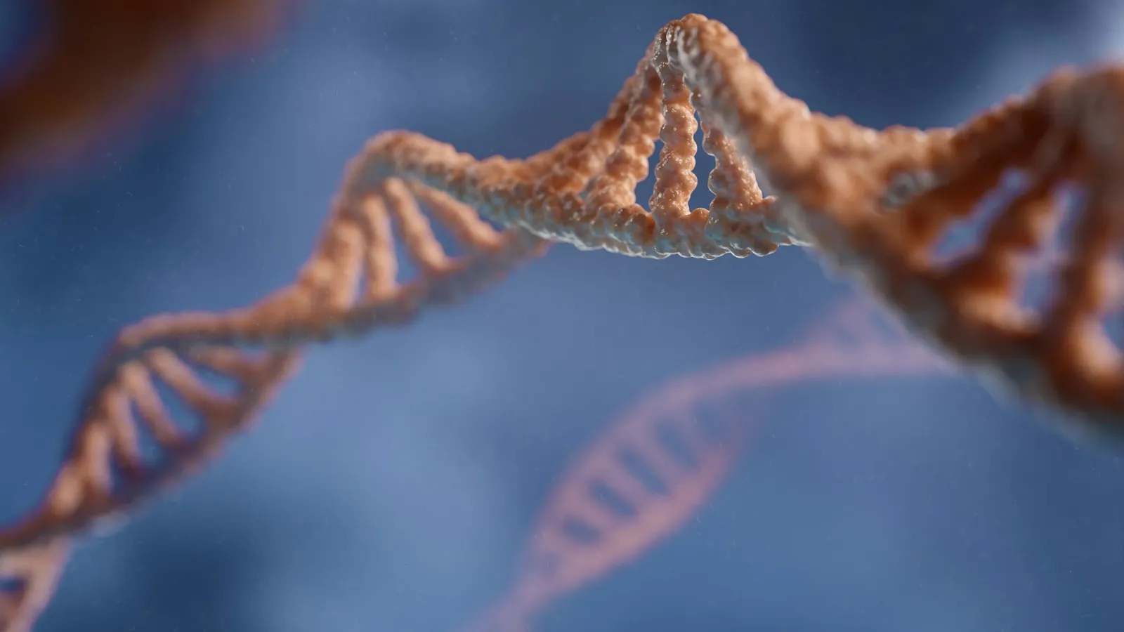 Strands of DNA drawn in 3D against blue