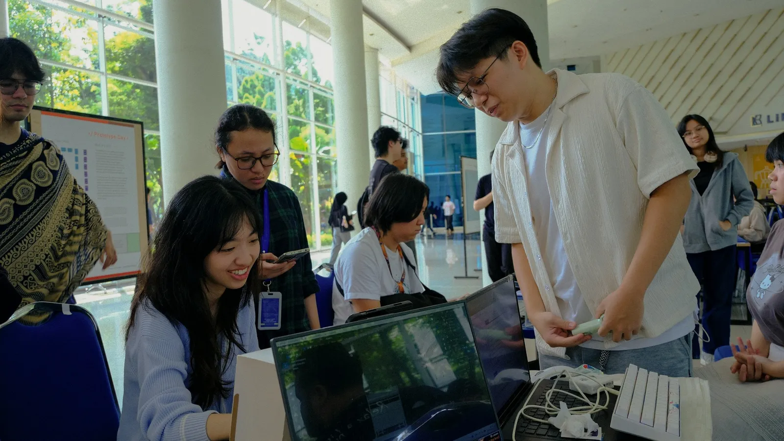 Students showing their project at a science fair