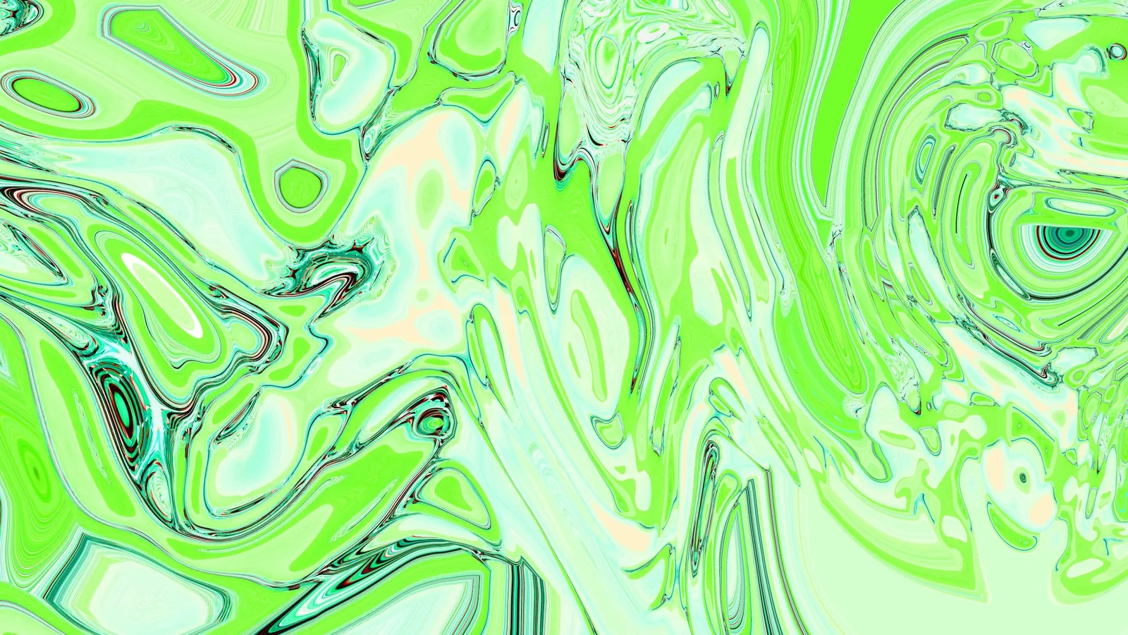 Swirls of bright green and white liquid colour