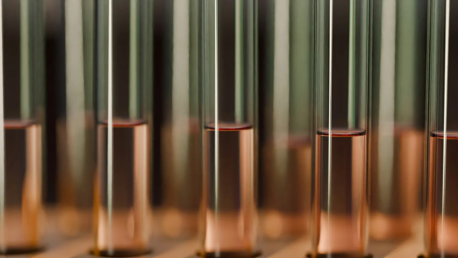 Test tubes in a row with copper caps