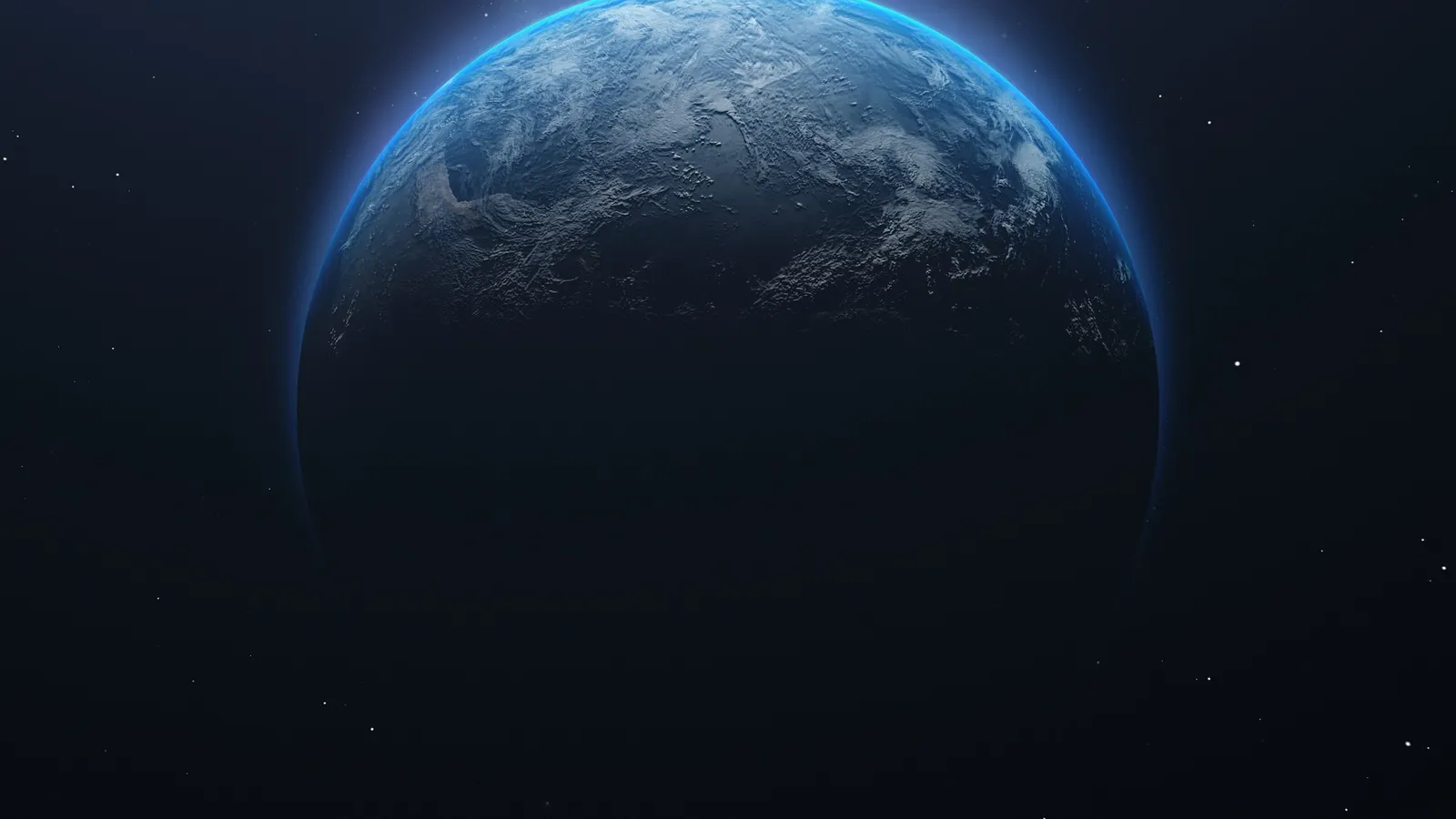The curve of a blue planet against the darkness of space