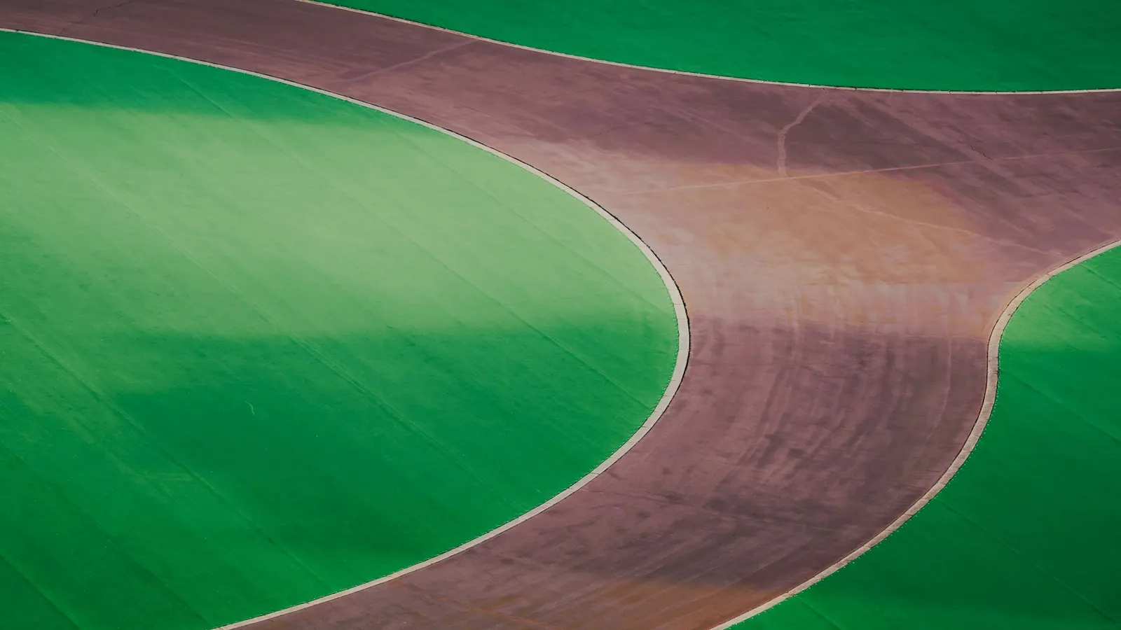 The curved bend of a running track