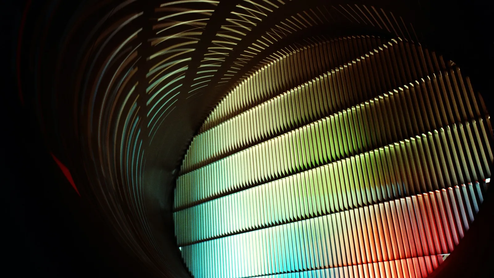 The giant fan blades of a wind tunnel