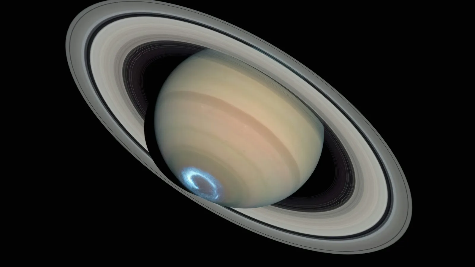 The planet Saturn and its rings seen from space