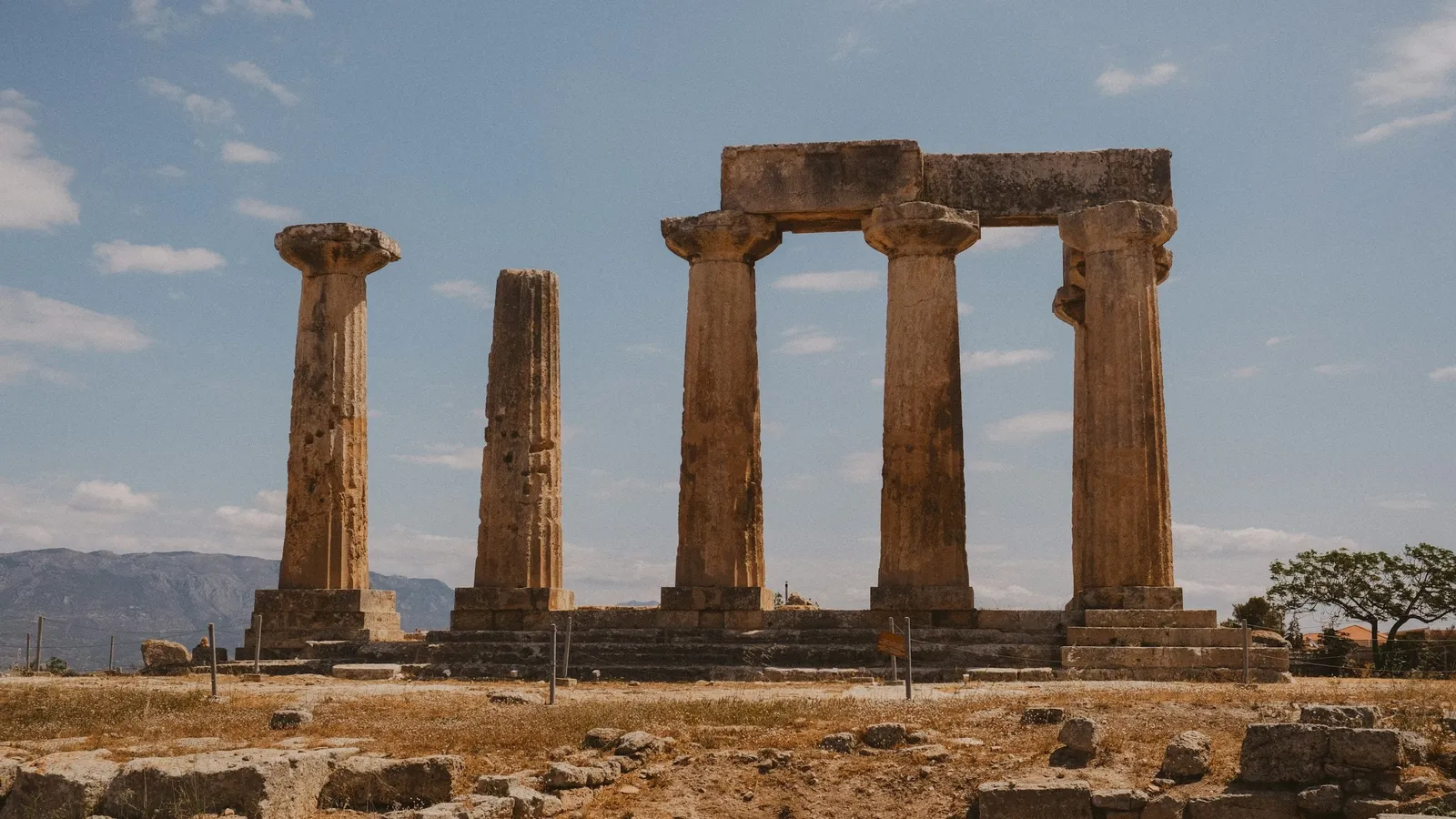 The weathered columns of an ancient Greek temple