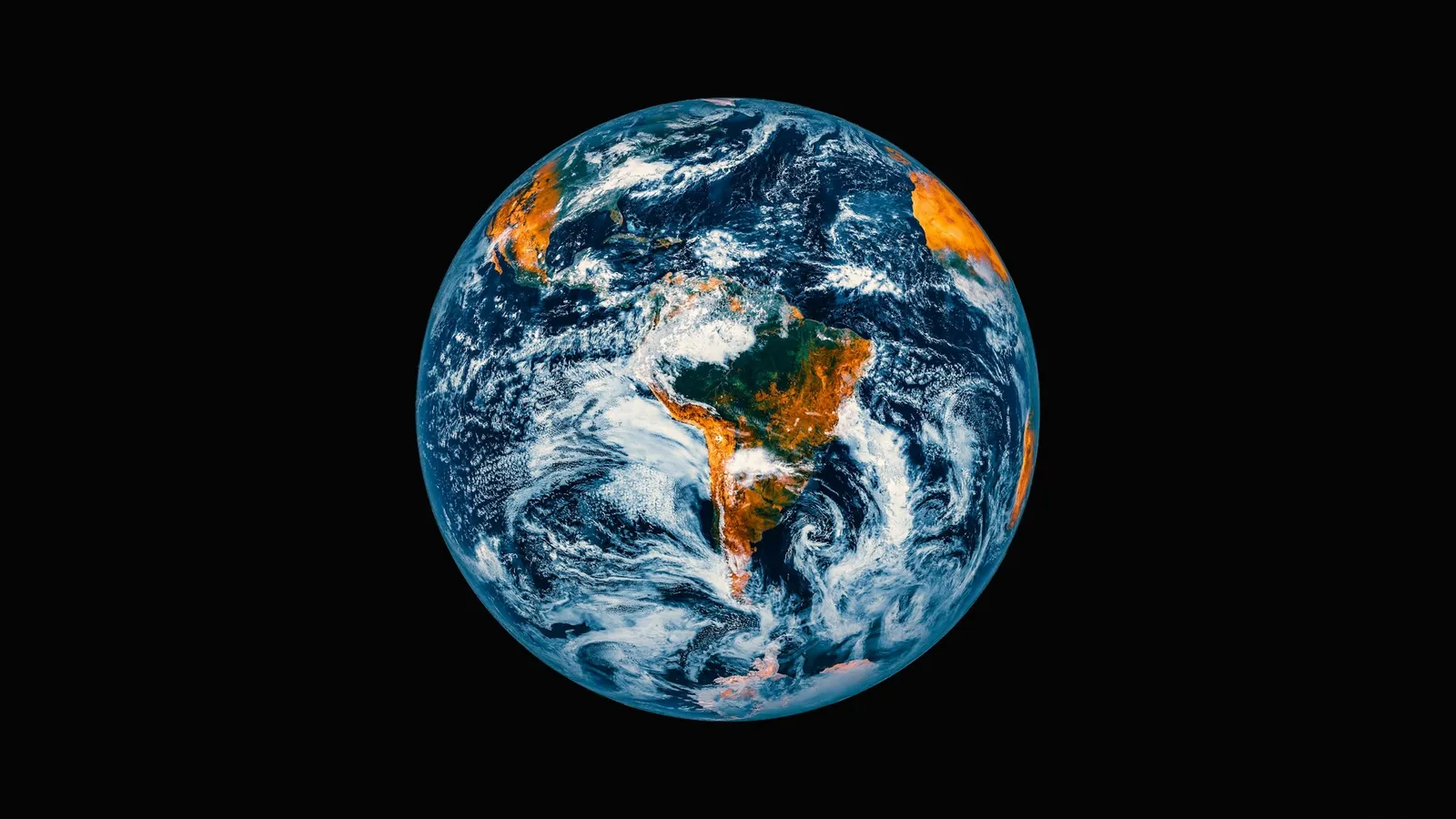 The whole Earth seen from space against black