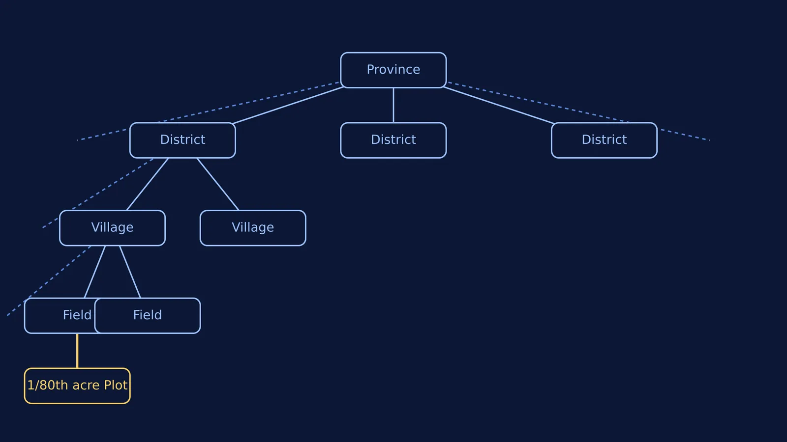 Tree diagram showing multi-stage stratified sampling down to a single plot