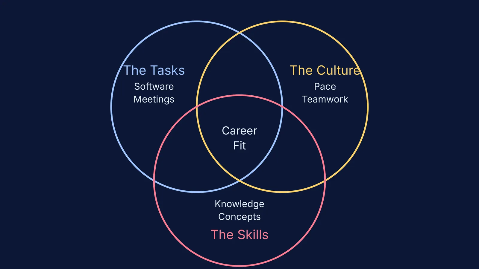 Venn diagram showing Tasks, Culture, and Skills intersecting at Career Fit.