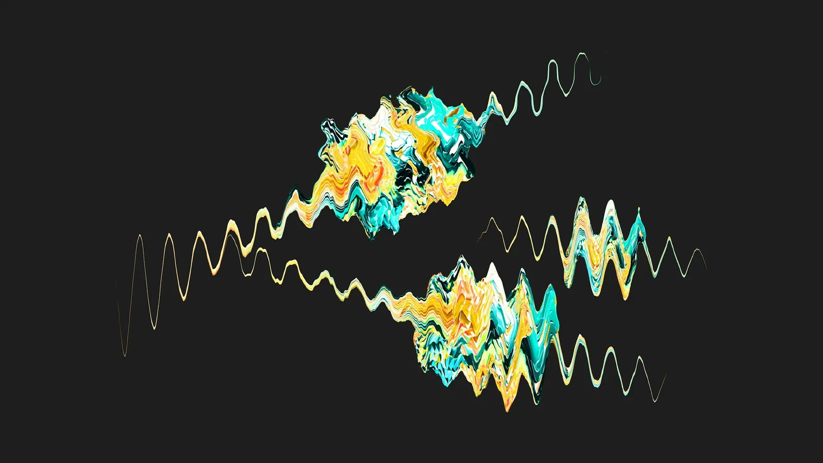 Wavy coloured lines forming a pattern against black