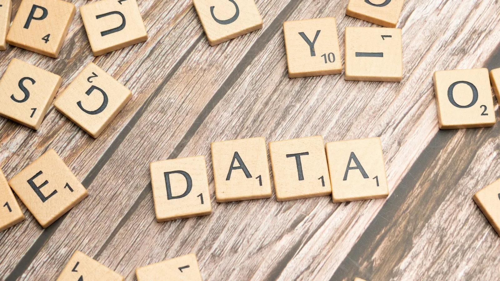 Wooden letter tiles spelling the word data