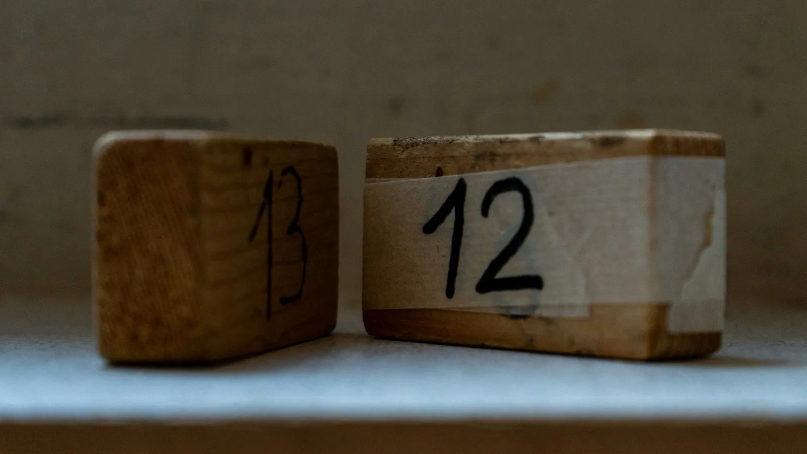 Wooden number blocks showing 12
